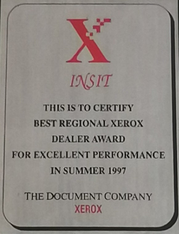 Сертифікат Xerox 1997: Best Regional Xerox Dealer